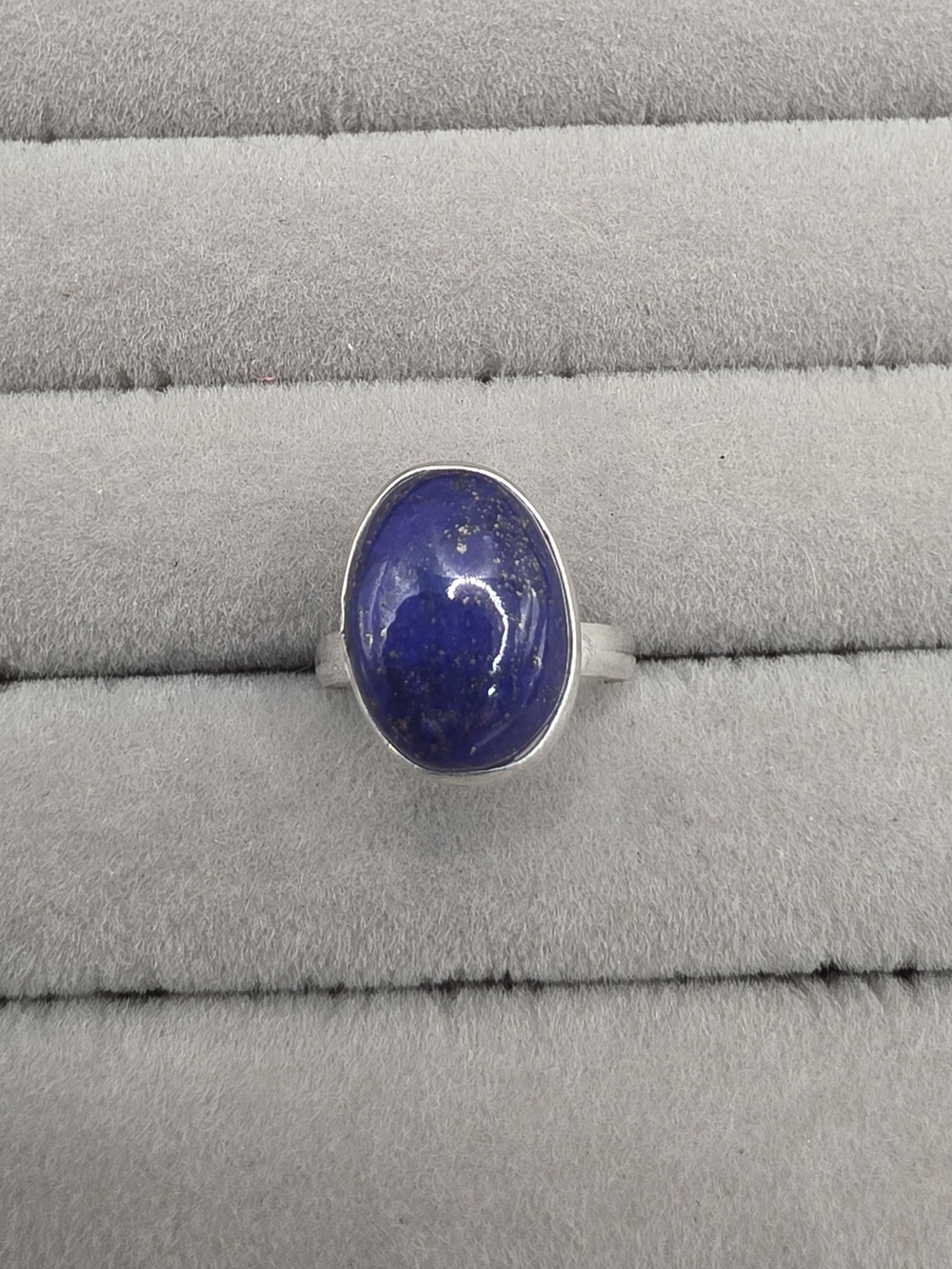 Silver Plated Lapis Cabochon Ring Size 6 - Deep Blue